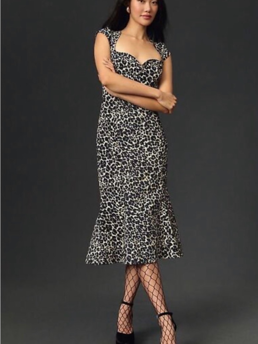 #129 Anthropologie Maeve Cecily Fit & Flare Leopard-Print Midi Dress
